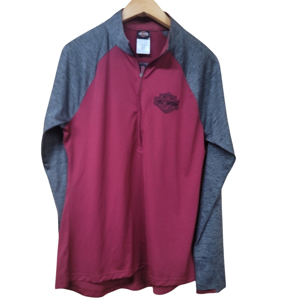 Harley-Davidson Womens Maroon Gray Quarter Zip Thin Pullover Thumbhole Large